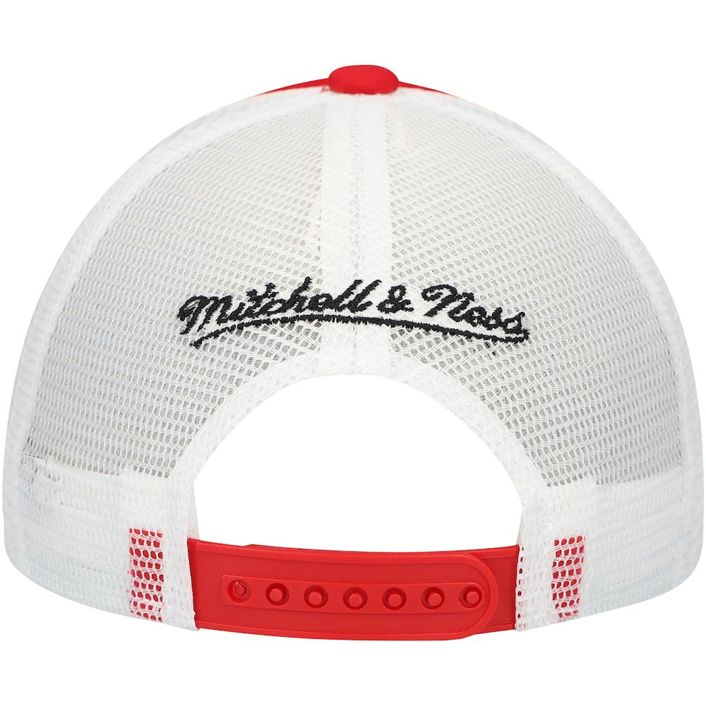 San Francisco 49ers Youth Stripe Trucker Adjustable Hat - Scarlet - Mitchell & Ness