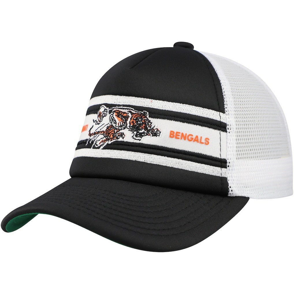 Cincinnati Bengals Youth Stripe Trucker Adjustable Hat - Black - Mitchell & Ness