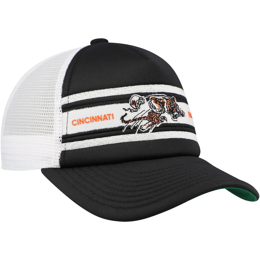 Cincinnati Bengals Youth Stripe Trucker Adjustable Hat - Black - Mitchell & Ness