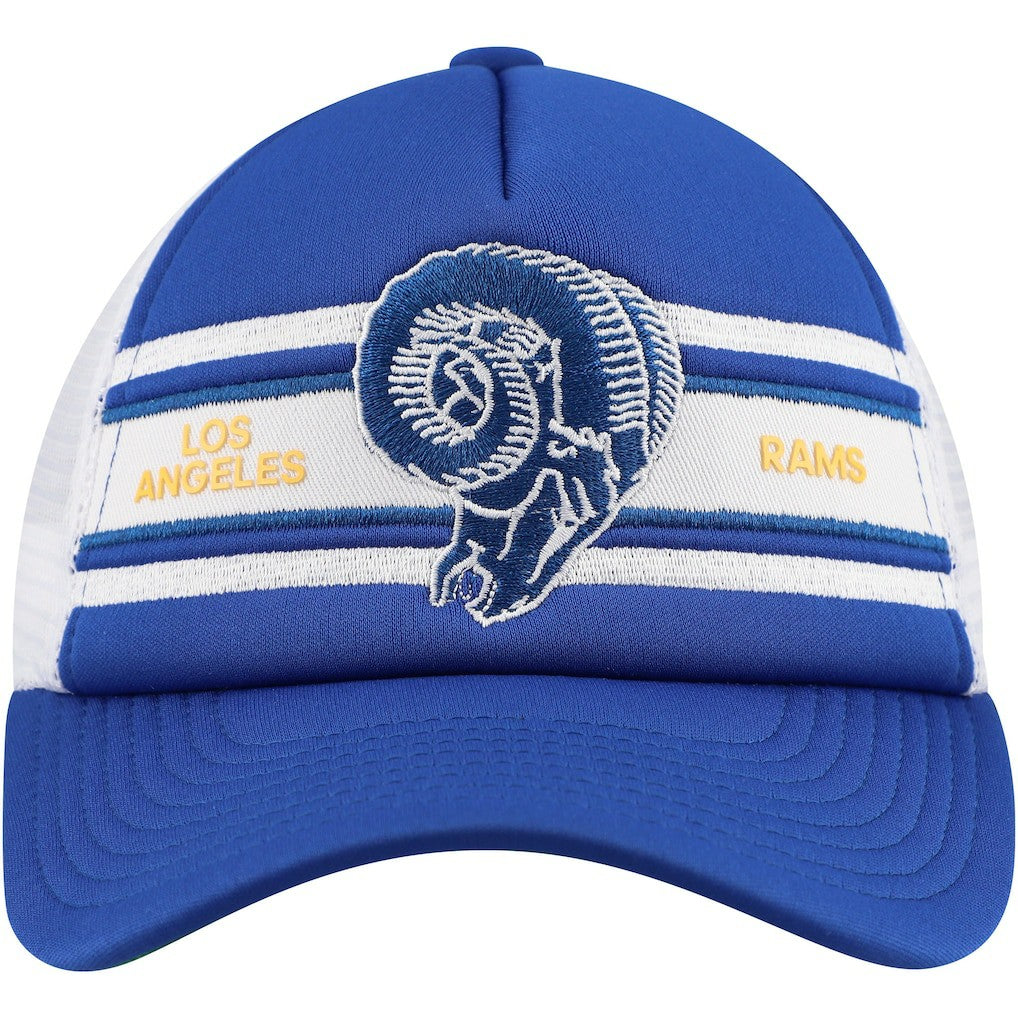 Los Angeles Rams Youth Stripe Trucker Adjustable Hat - Royal - Mitchell & Ness