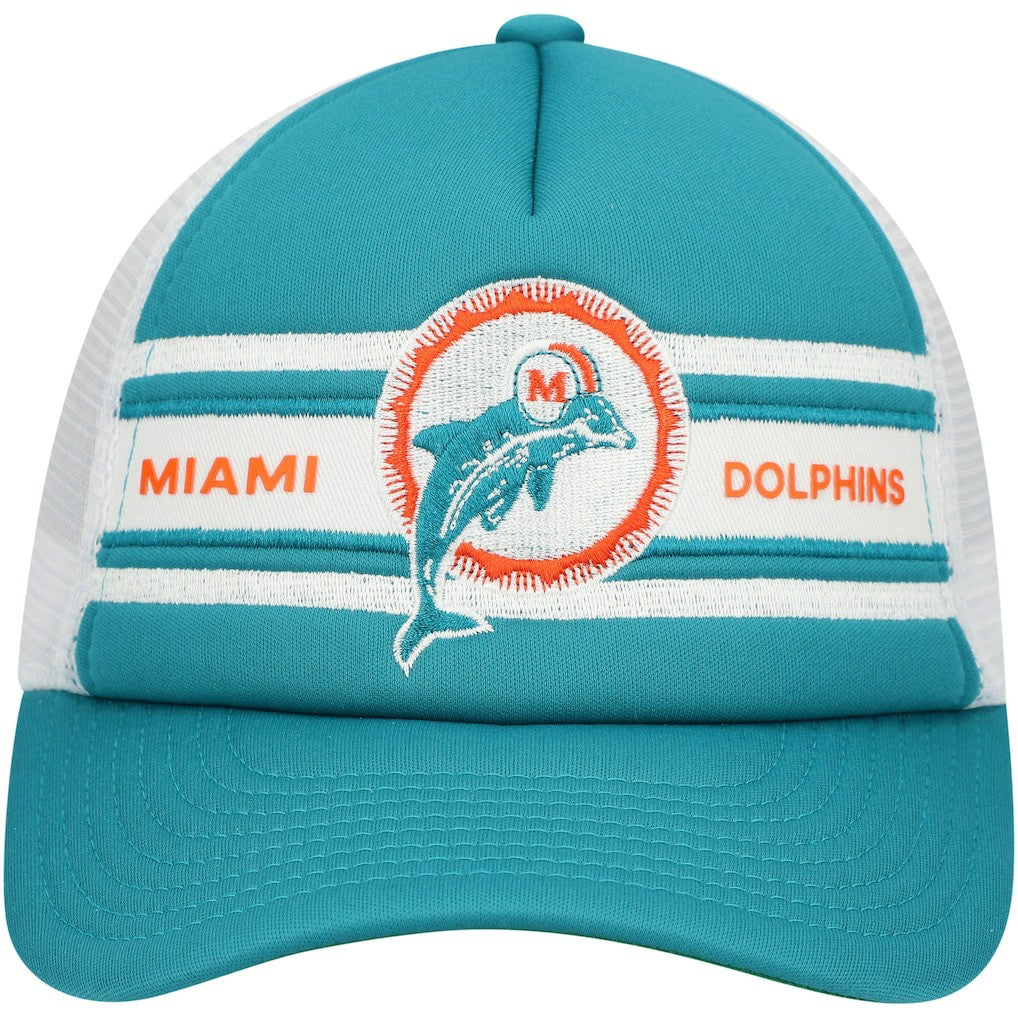 Miami Dolphins Youth Stripe Trucker Adjustable Hat - Aqua - Mitchell & Ness
