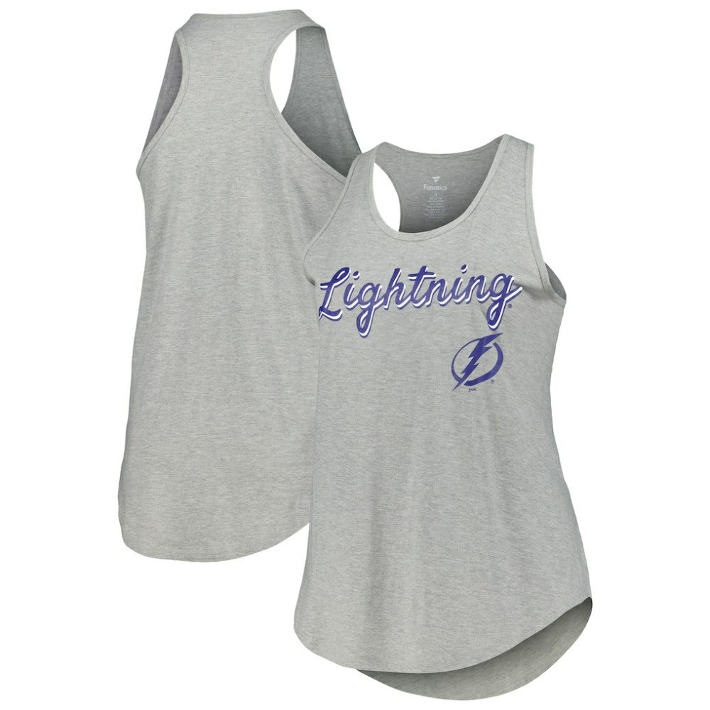 Tampa Bay Lightning Fanatics Women's Plus Size Racerback Tank Top - Heather Gray | Fanatics Lifestyle