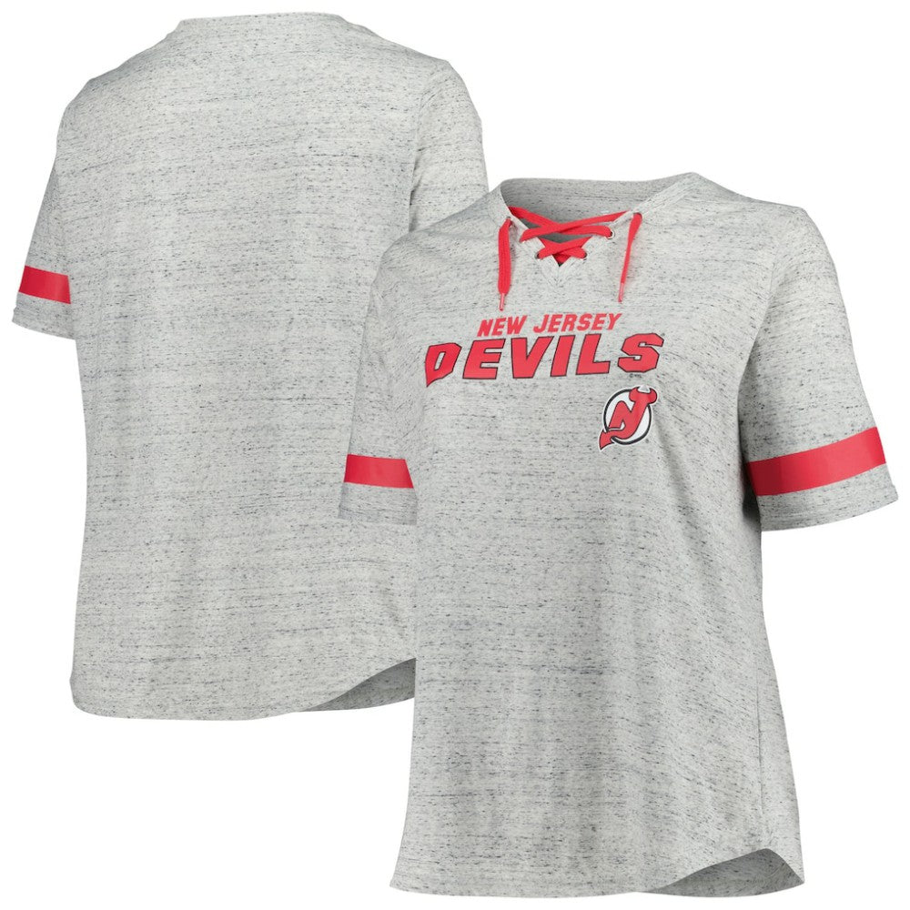 New Jersey Devils Fanatics Women's Plus Size Lace-Up T-Shirt - Heather Gray | Fanatics discount