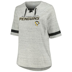 Pittsburgh Penguins Fanatics Women's Plus Size Lace-Up T-Shirt - Heather Gray | Fanatics Clearance