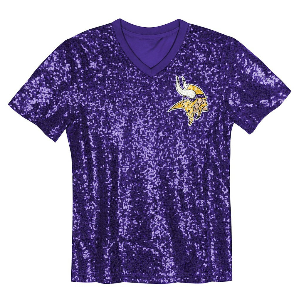 Justin Jefferson Minnesota Vikings Girls Youth Sequin V-Neck Fashion Jersey - Purple - NFL