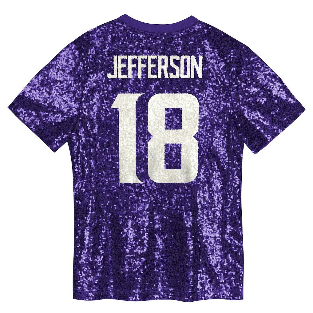 Justin Jefferson Minnesota Vikings Girls Youth Sequin V-Neck Fashion Jersey - Purple - NFL