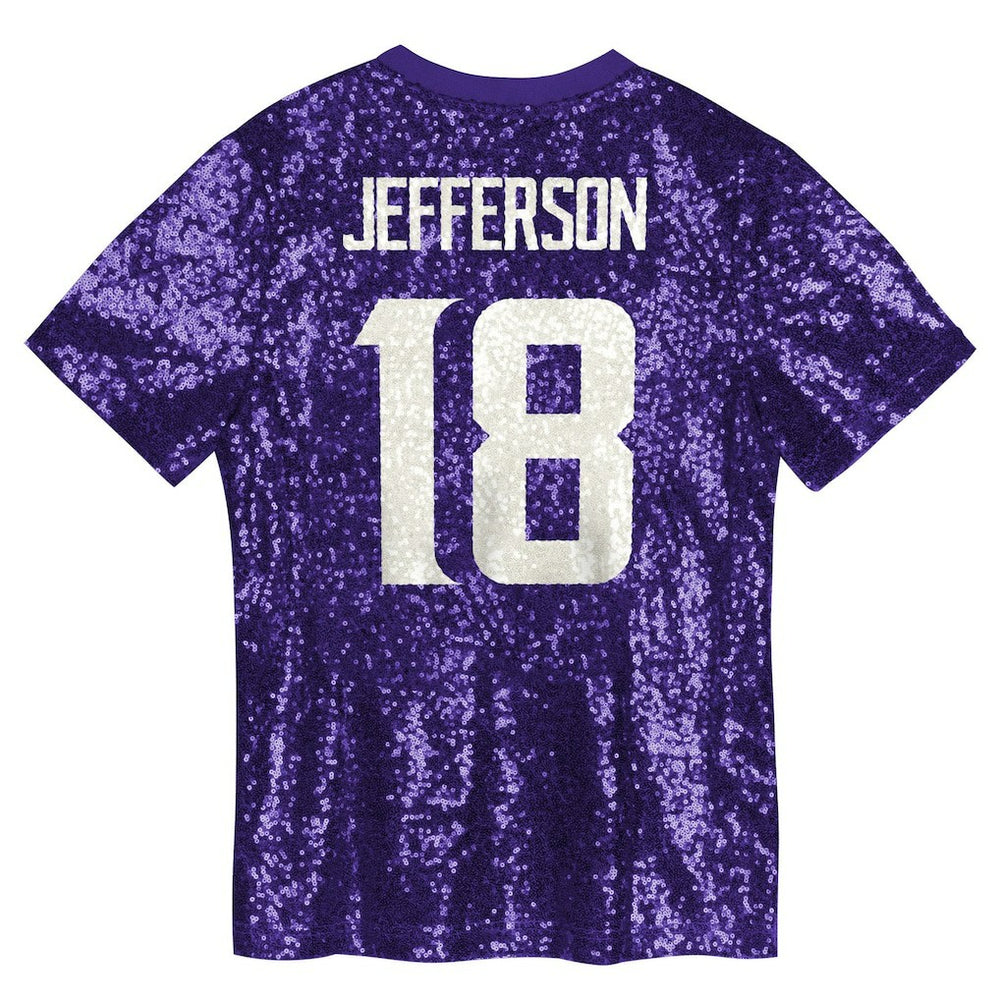 Justin Jefferson Minnesota Vikings Girls Youth Sequin V-Neck Fashion Jersey - Purple - NFL