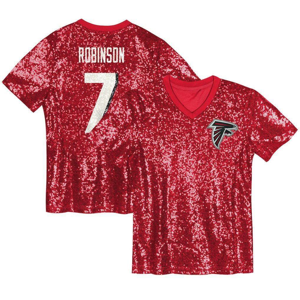 Bijan Robinson Atlanta Falcons Girls Youth Sequin V-Neck Fashion Jersey - Red - NFL