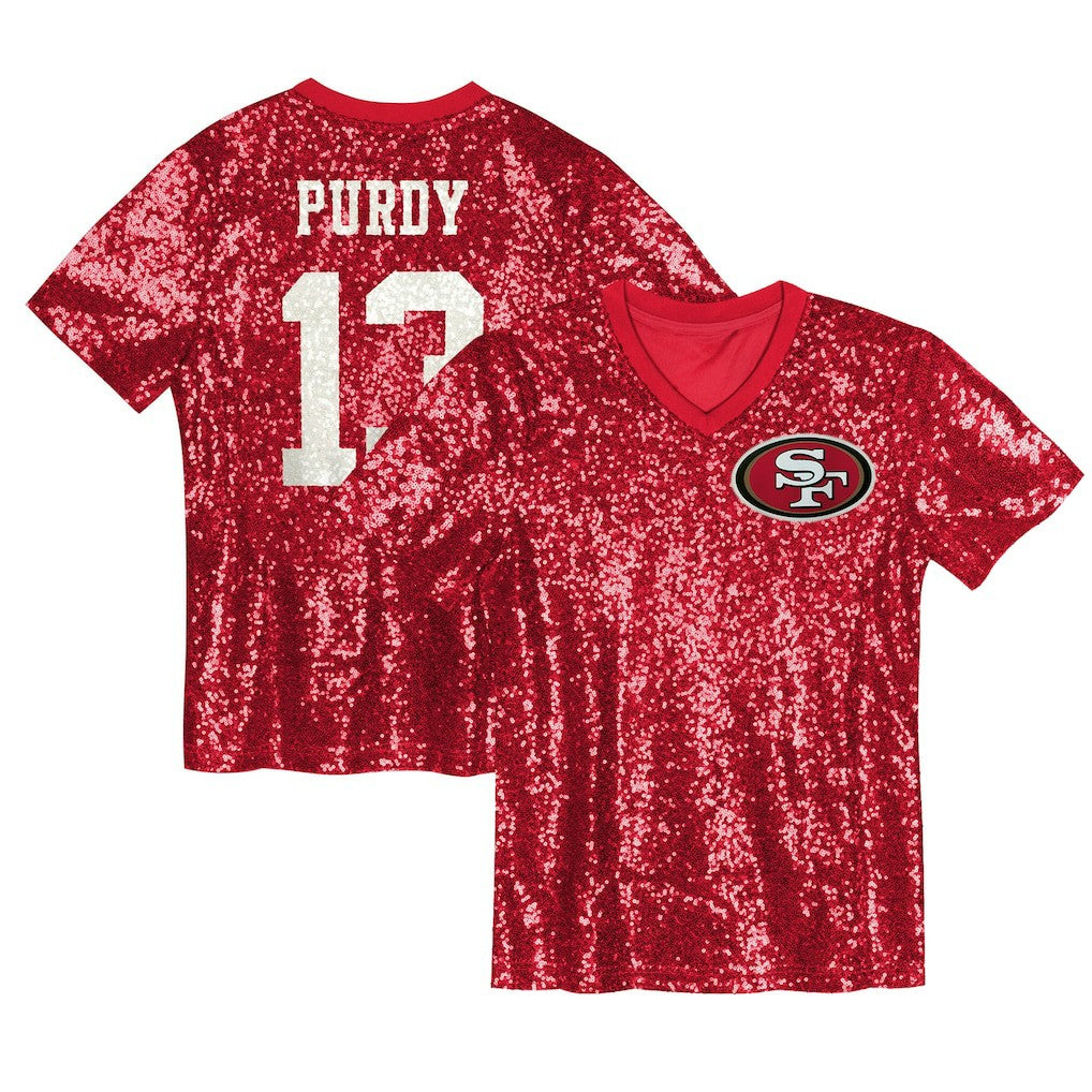 Brock Purdy San Francisco 49ers Girls Youth Sequin V-Neck Fashion Jersey - Scarlet - NFL