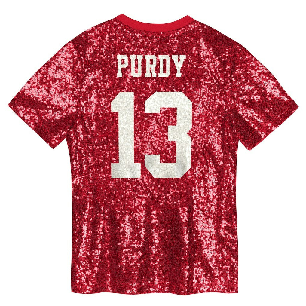 Brock Purdy San Francisco 49ers Girls Youth Sequin V-Neck Fashion Jersey - Scarlet - NFL