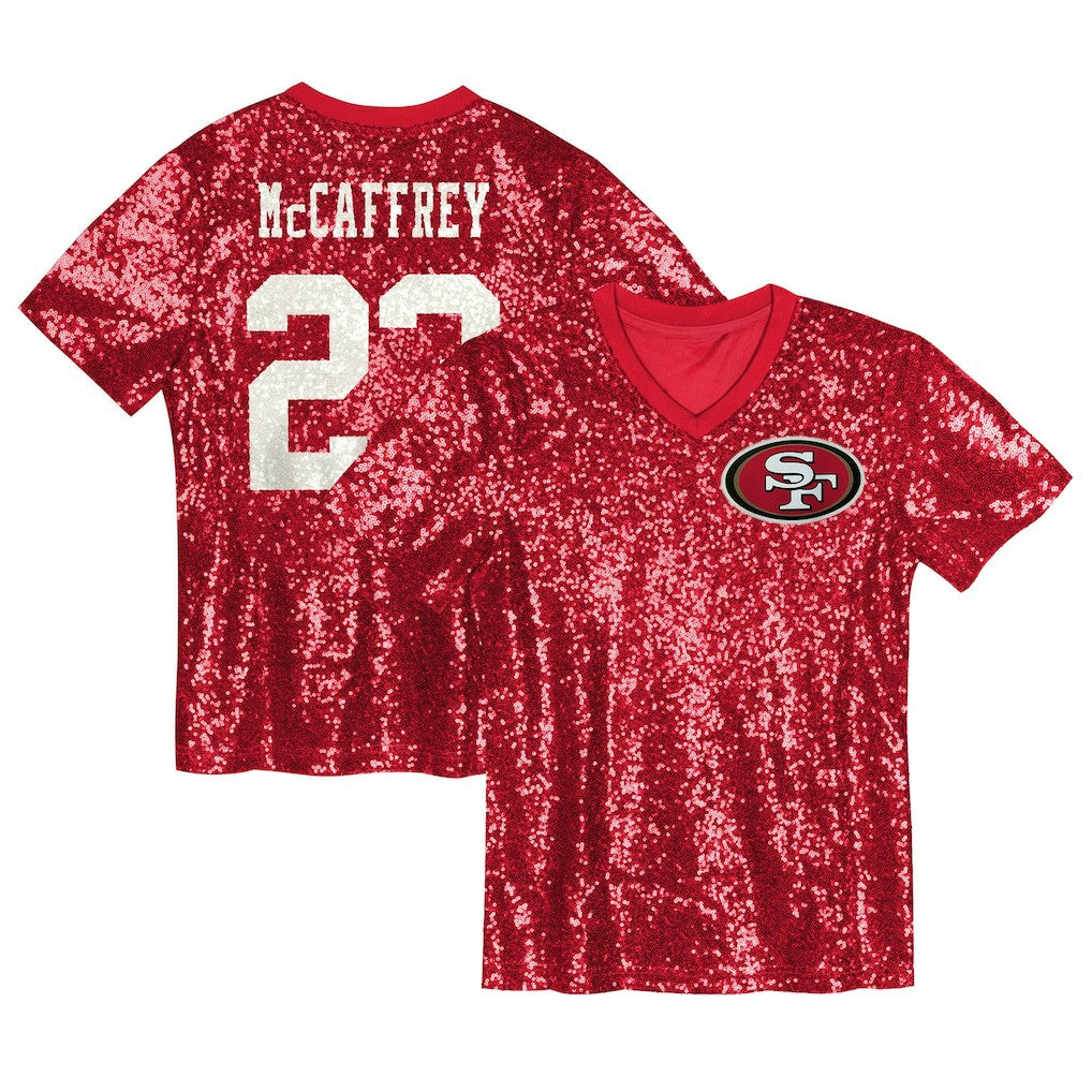 Christian McCaffrey San Francisco 49ers Girls Youth Sequin V-Neck Fashion Jersey - Scarlet - NFL