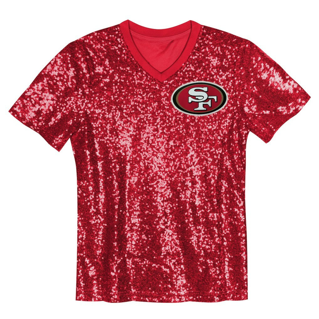 Christian McCaffrey San Francisco 49ers Girls Youth Sequin V-Neck Fashion Jersey - Scarlet - NFL