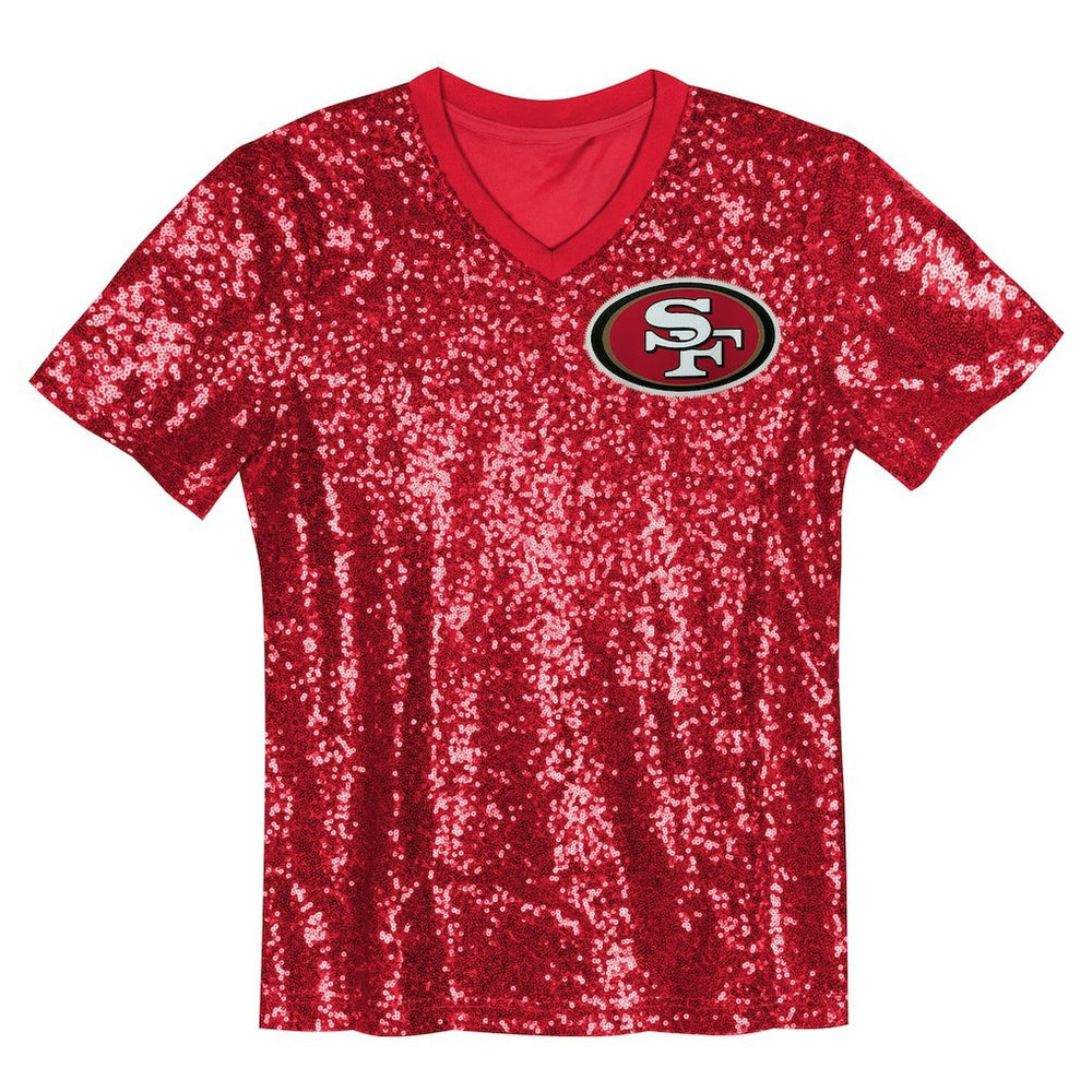 Christian McCaffrey San Francisco 49ers Girls Youth Sequin V-Neck Fashion Jersey - Scarlet - NFL