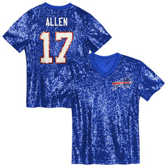 Josh Allen Buffalo Bills Girls Youth Sequin V-Neck Fashion Jersey - Royal - NFL