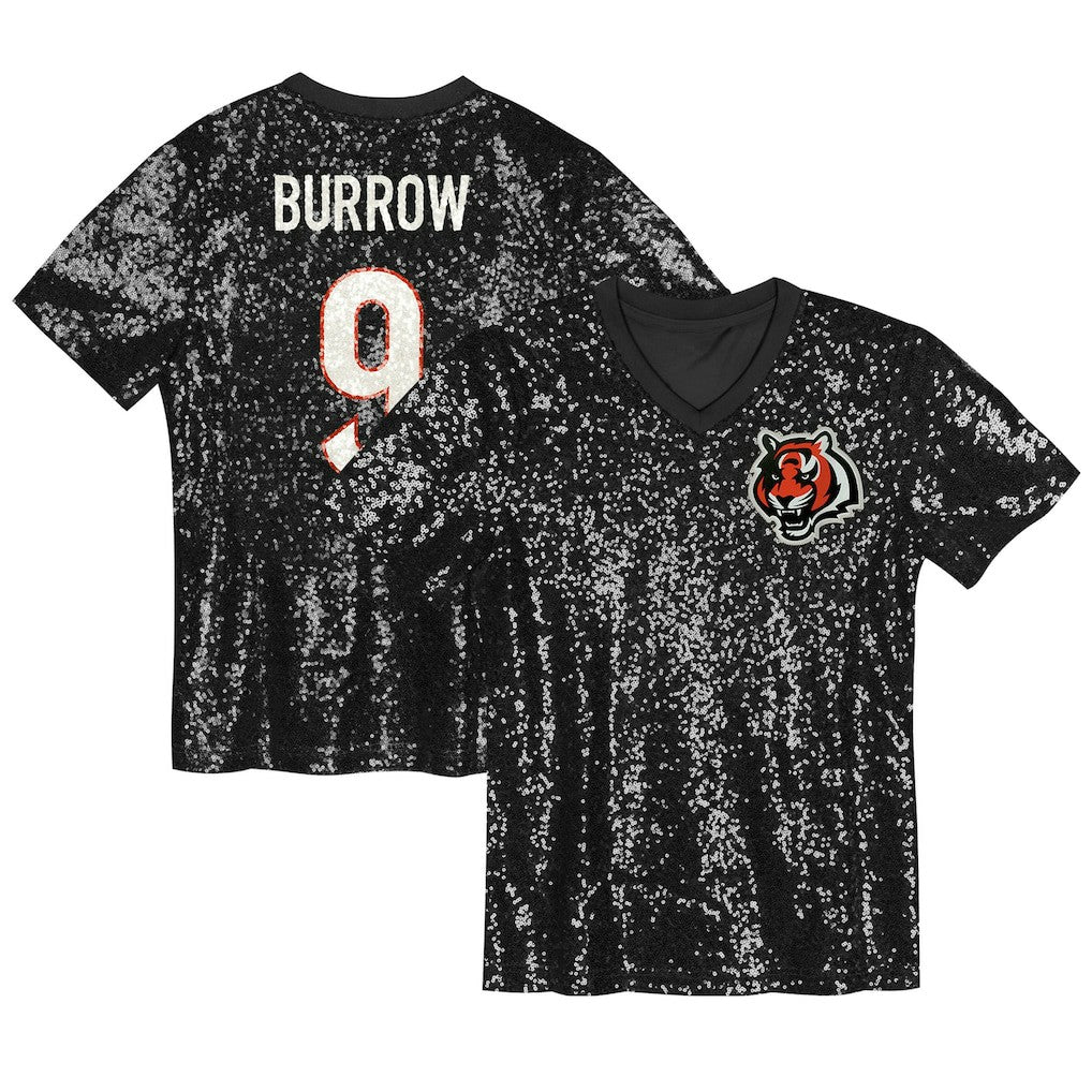 Joe Burrow Cincinnati Bengals Girls Youth Sequin V-Neck Fashion Jersey - Black - NFL