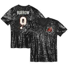 Joe Burrow Cincinnati Bengals Girls Youth Sequin V-Neck Fashion Jersey - Black - NFL