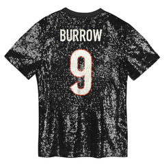 Joe Burrow Cincinnati Bengals Girls Youth Sequin V-Neck Fashion Jersey - Black - NFL