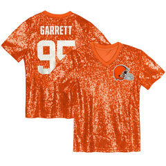Myles Garrett Cleveland Browns Girls Youth Sequin V-Neck Fashion Jersey - Orange - NFL