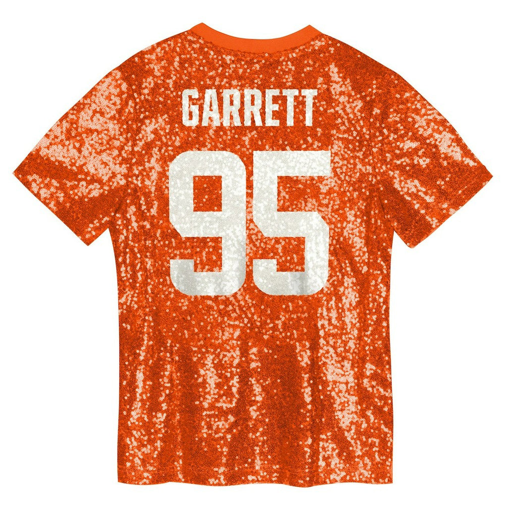 Myles Garrett Cleveland Browns Girls Youth Sequin V-Neck Fashion Jersey - Orange - NFL