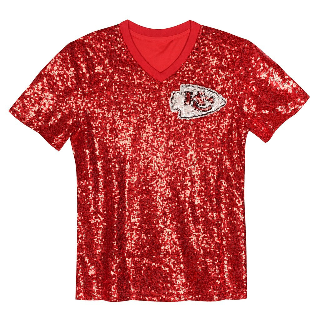 Travis Kelce Kansas City Chiefs Girls Youth Sequin V-Neck Fashion Jersey - Red - NFL