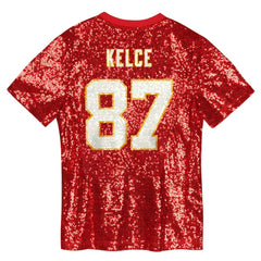 Travis Kelce Kansas City Chiefs Girls Youth Sequin V-Neck Fashion Jersey - Red - NFL