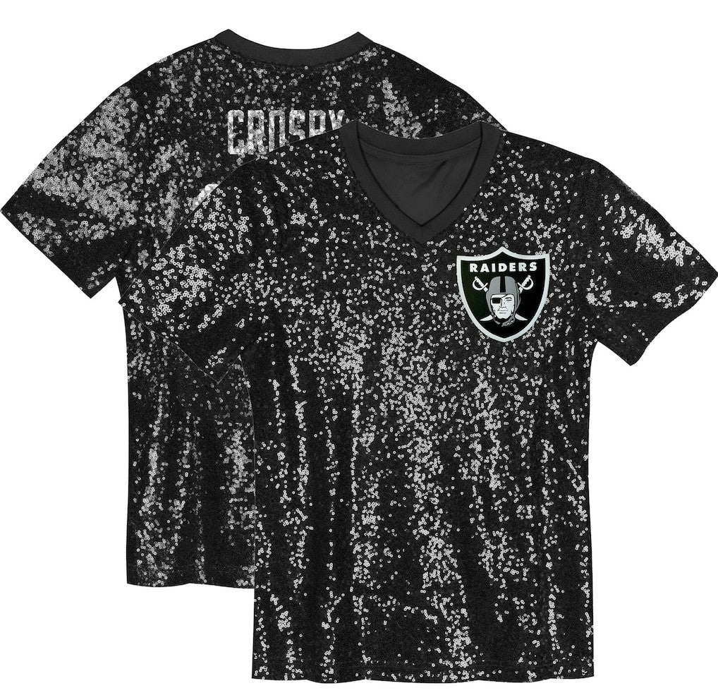 Maxx Crosby Las Vegas Raiders Girls Youth Sequin V-Neck Fashion Jersey - Black - NFL