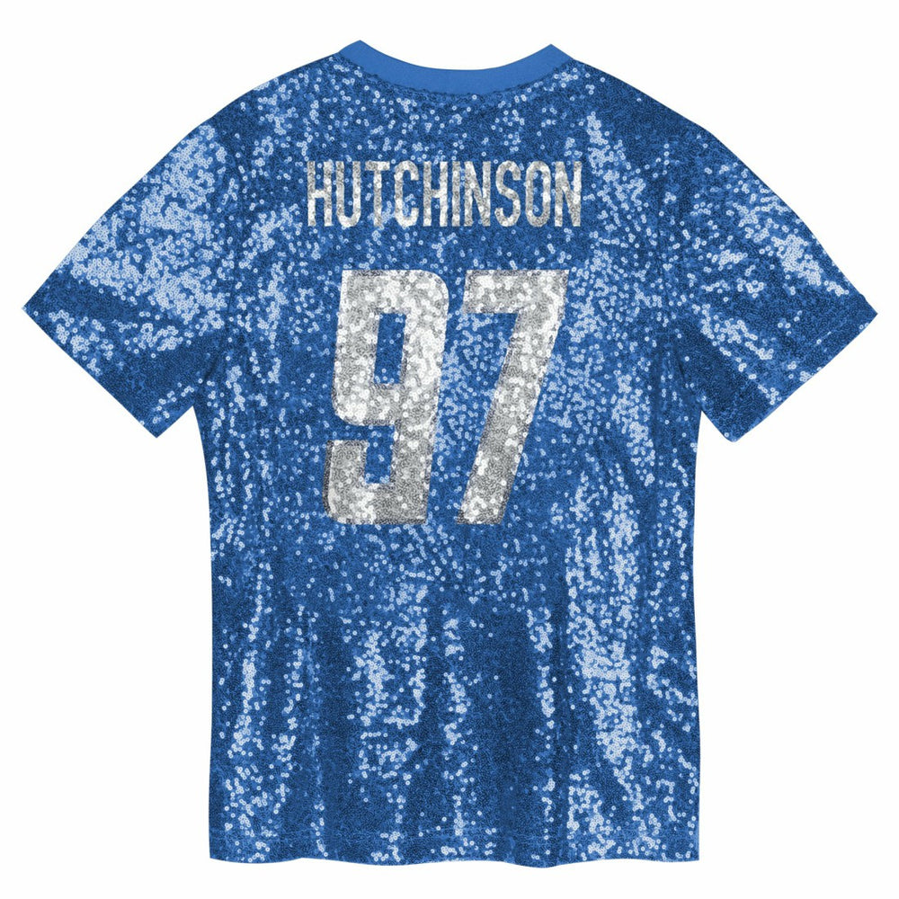 Aidan Hutchinson Detroit Lions Girls Youth Sequin V-Neck Fashion Jersey - Blue - NFL