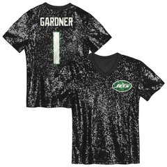 Sauce Gardner New York Jets Girls Youth Sequin V-Neck Fashion Jersey - Black - NFL