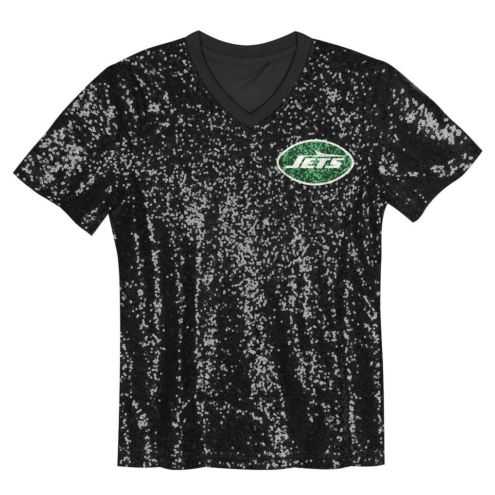 Sauce Gardner New York Jets Girls Youth Sequin V-Neck Fashion Jersey - Black - NFL