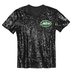 Sauce Gardner New York Jets Girls Youth Sequin V-Neck Fashion Jersey - Black - NFL