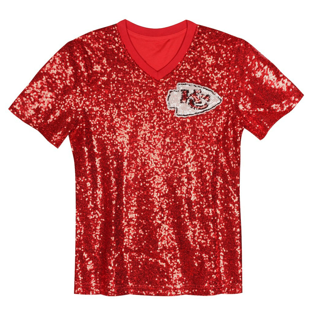 Patrick Mahomes Kansas City Chiefs Girls Youth Sequin V-Neck Fashion Jersey - Red - NFL