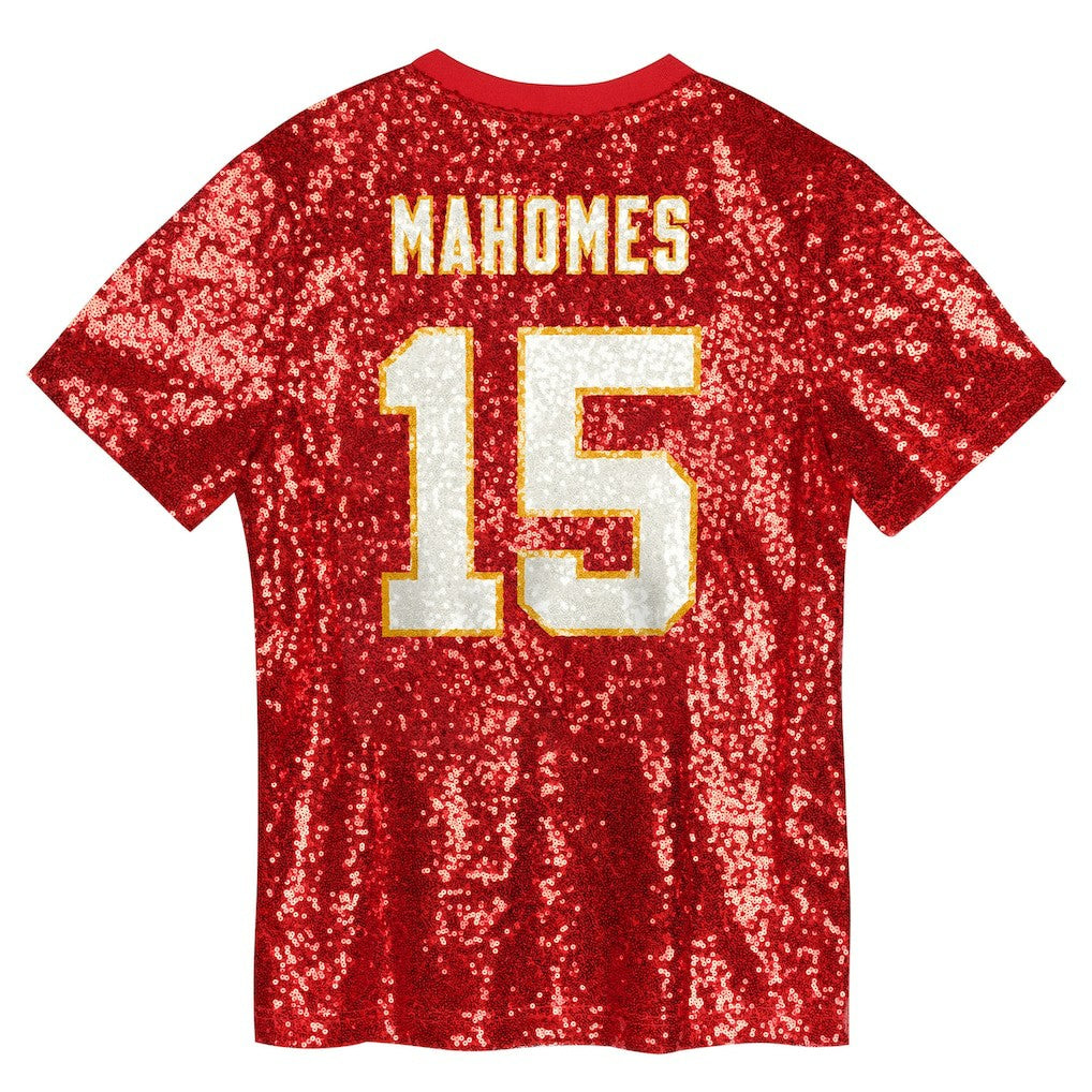 Patrick Mahomes Kansas City Chiefs Girls Youth Sequin V-Neck Fashion Jersey - Red - NFL