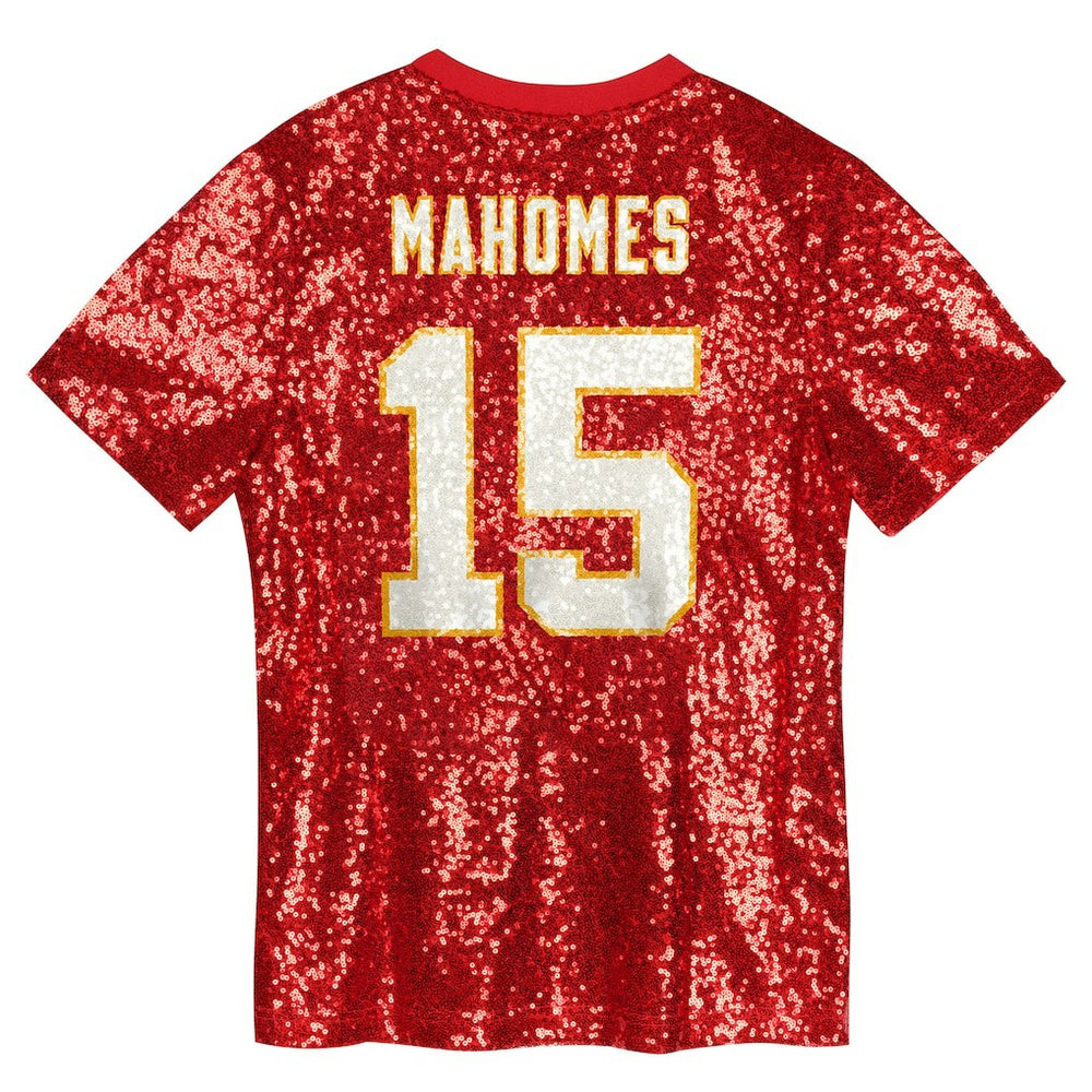 Patrick Mahomes Kansas City Chiefs Girls Youth Sequin V-Neck Fashion Jersey - Red - NFL
