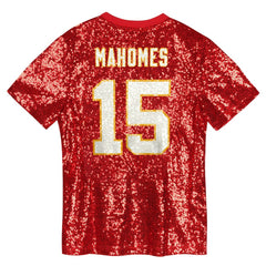 Patrick Mahomes Kansas City Chiefs Girls Youth Sequin V-Neck Fashion Jersey - Red - NFL