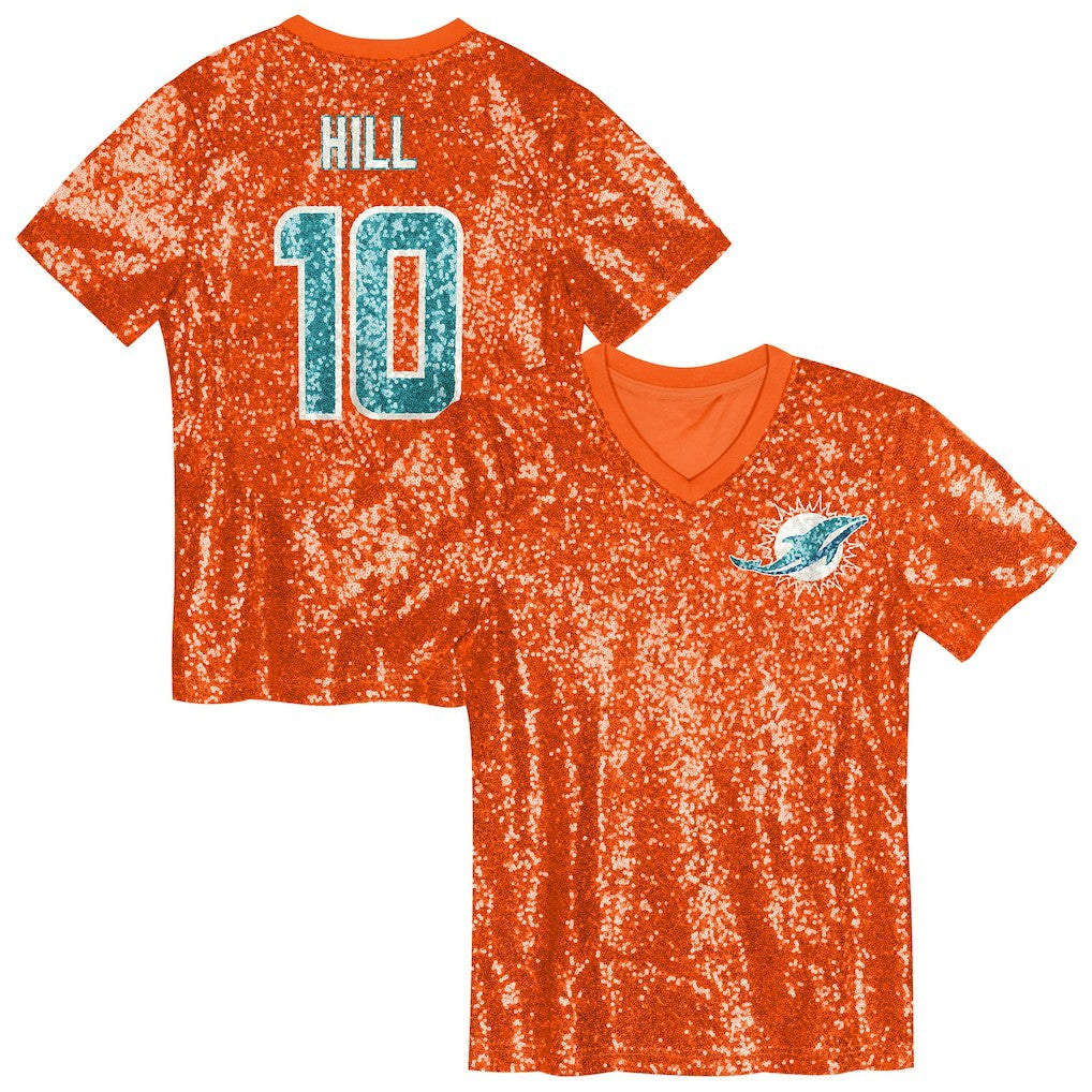 Tyreek Hill Miami Dolphins Girls Youth Sequin V-Neck Fashion Jersey - Orange - NFL