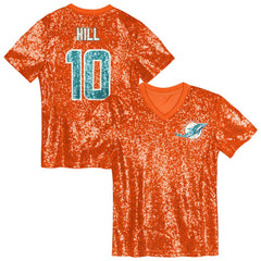Tyreek Hill Miami Dolphins Girls Youth Sequin V-Neck Fashion Jersey - Orange - NFL
