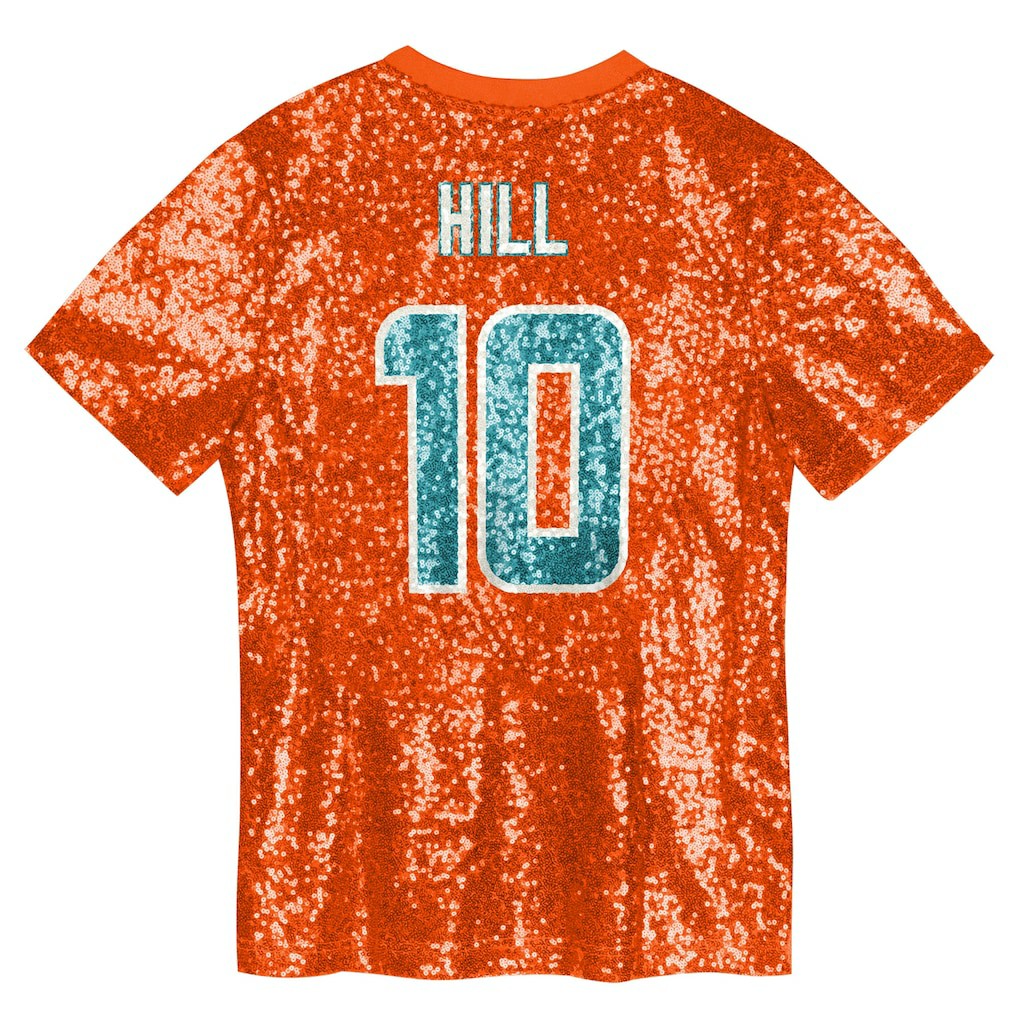 Tyreek Hill Miami Dolphins Girls Youth Sequin V-Neck Fashion Jersey - Orange - NFL