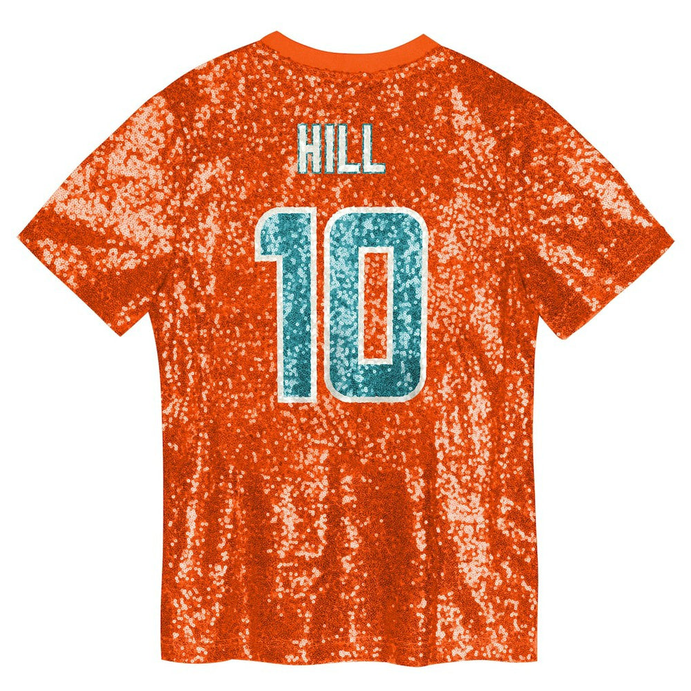 Tyreek Hill Miami Dolphins Girls Youth Sequin V-Neck Fashion Jersey - Orange - NFL