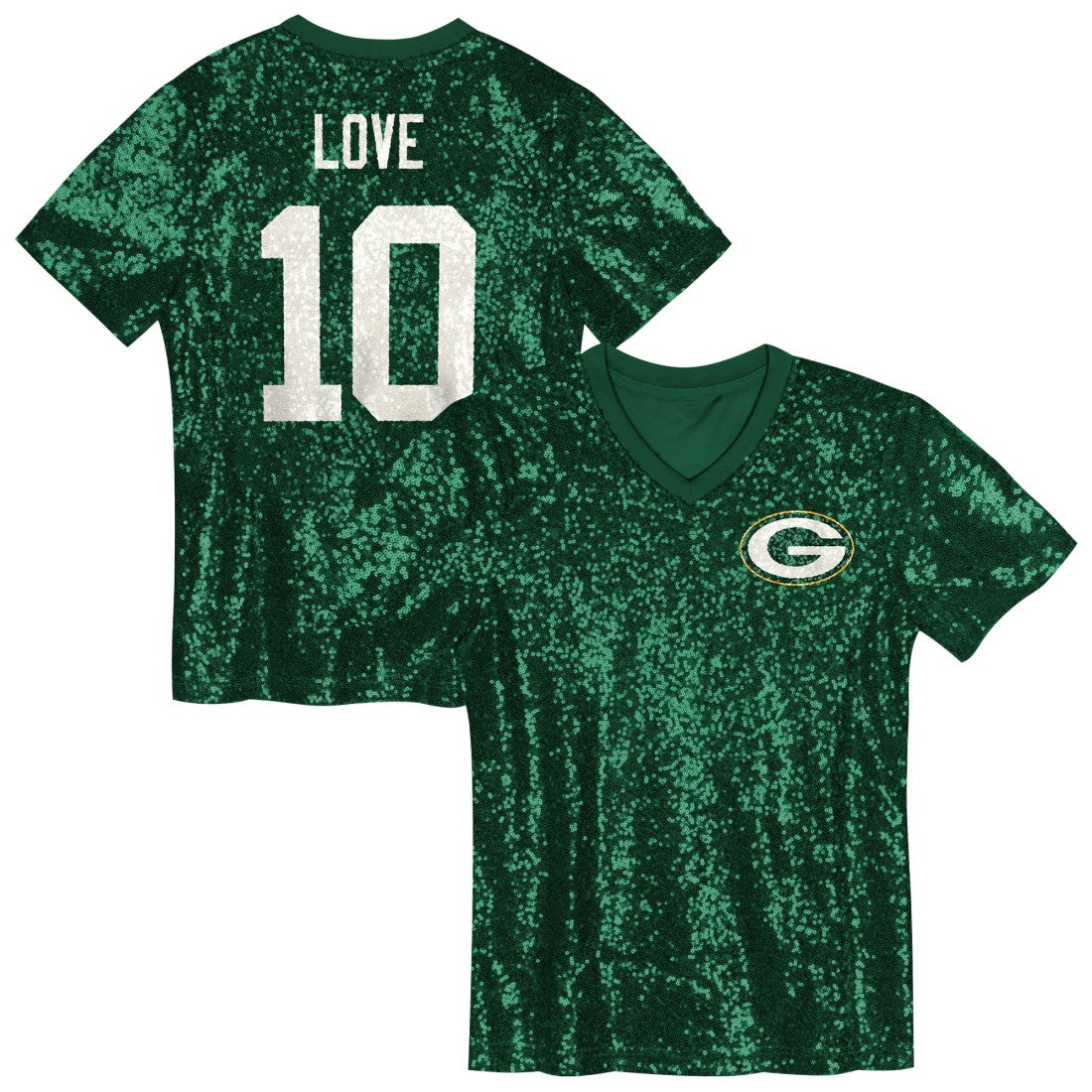 Jordan Love Green Bay Packers Girls Youth Sequin V-Neck Fashion Jersey - Green - NFL