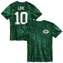 Jordan Love Green Bay Packers Girls Youth Sequin V-Neck Fashion Jersey - Green - NFL