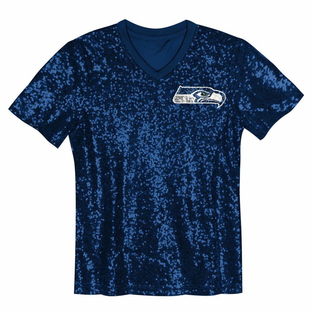 12 Fan Seattle Seahawks Girls Youth Sequin V-Neck Fashion Jersey - College Navy - NFL