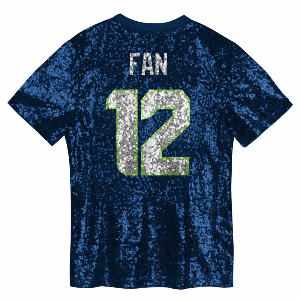 12 Fan Seattle Seahawks Girls Youth Sequin V-Neck Fashion Jersey - College Navy - NFL