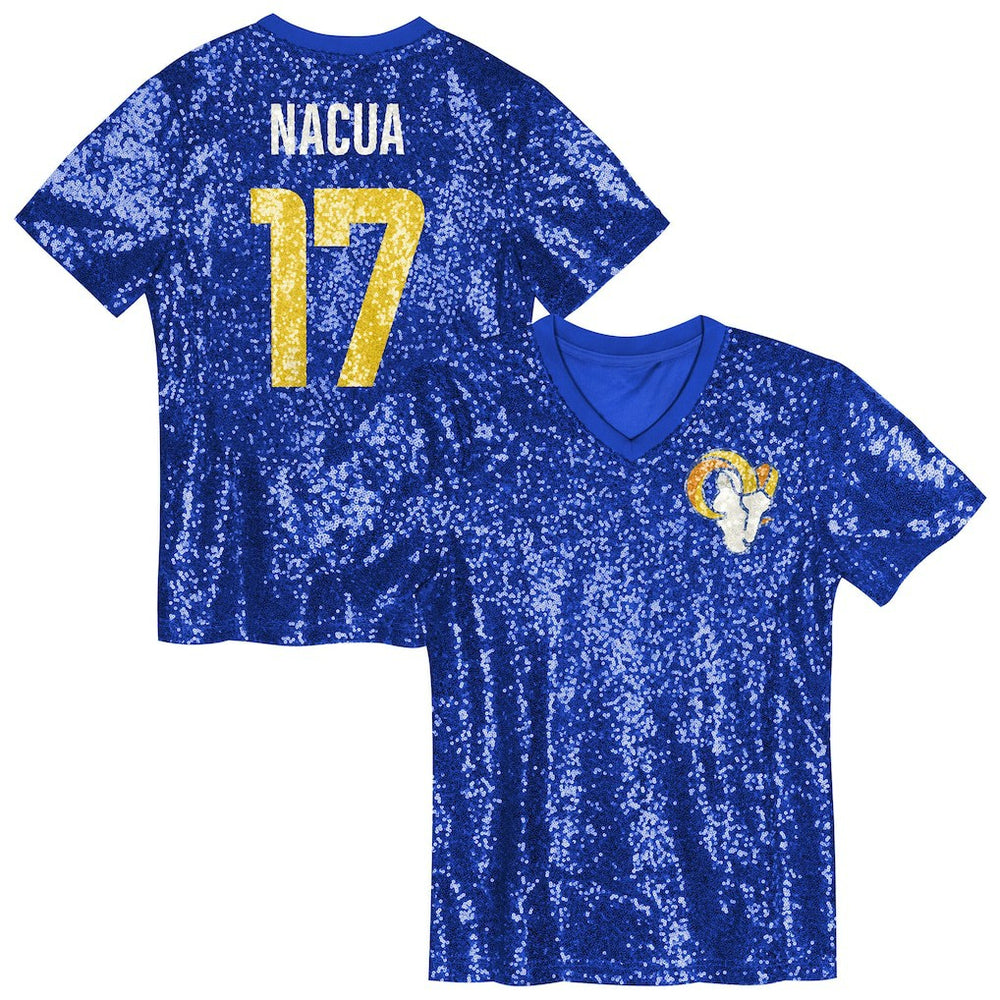 Puka Nacua Los Angeles Rams Girls Youth Sequin V-Neck Fashion Jersey - Royal - NFL
