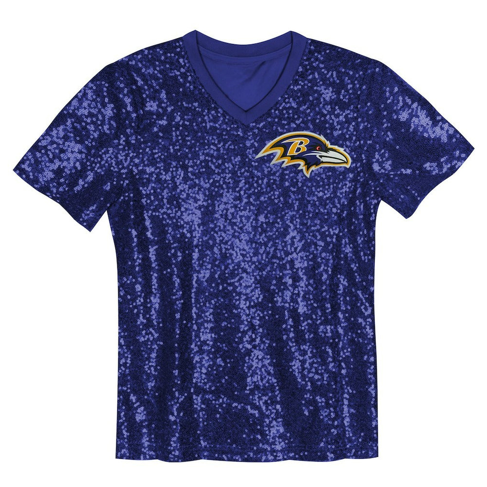 Lamar Jackson Baltimore Ravens Girls Youth Sequin V-Neck Fashion Jersey - Purple - NFL