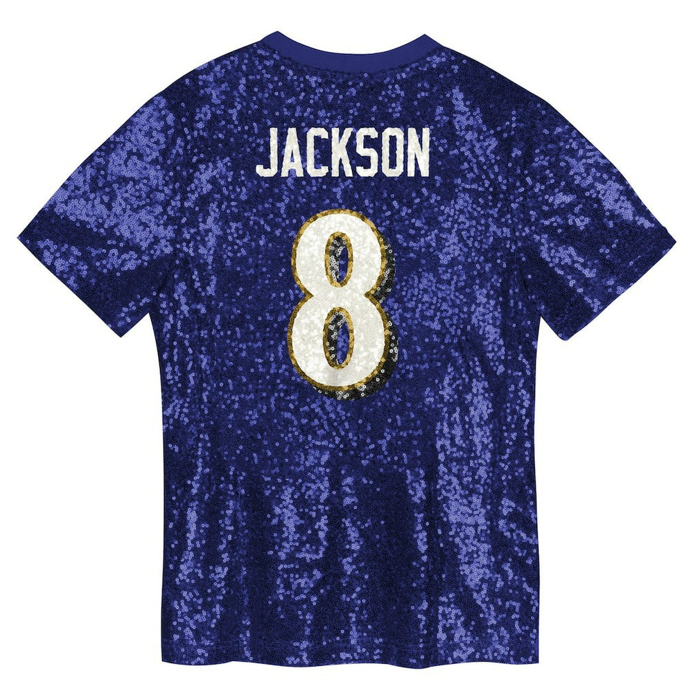 Lamar Jackson Baltimore Ravens Girls Youth Sequin V-Neck Fashion Jersey - Purple - NFL