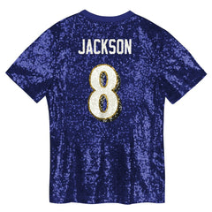 Lamar Jackson Baltimore Ravens Girls Youth Sequin V-Neck Fashion Jersey - Purple - NFL