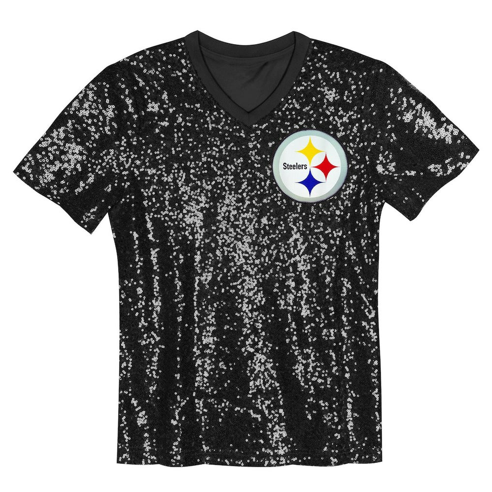 T.J. Watt Pittsburgh Steelers Girls Youth Sequin V-Neck Fashion Jersey - Black - NFL
