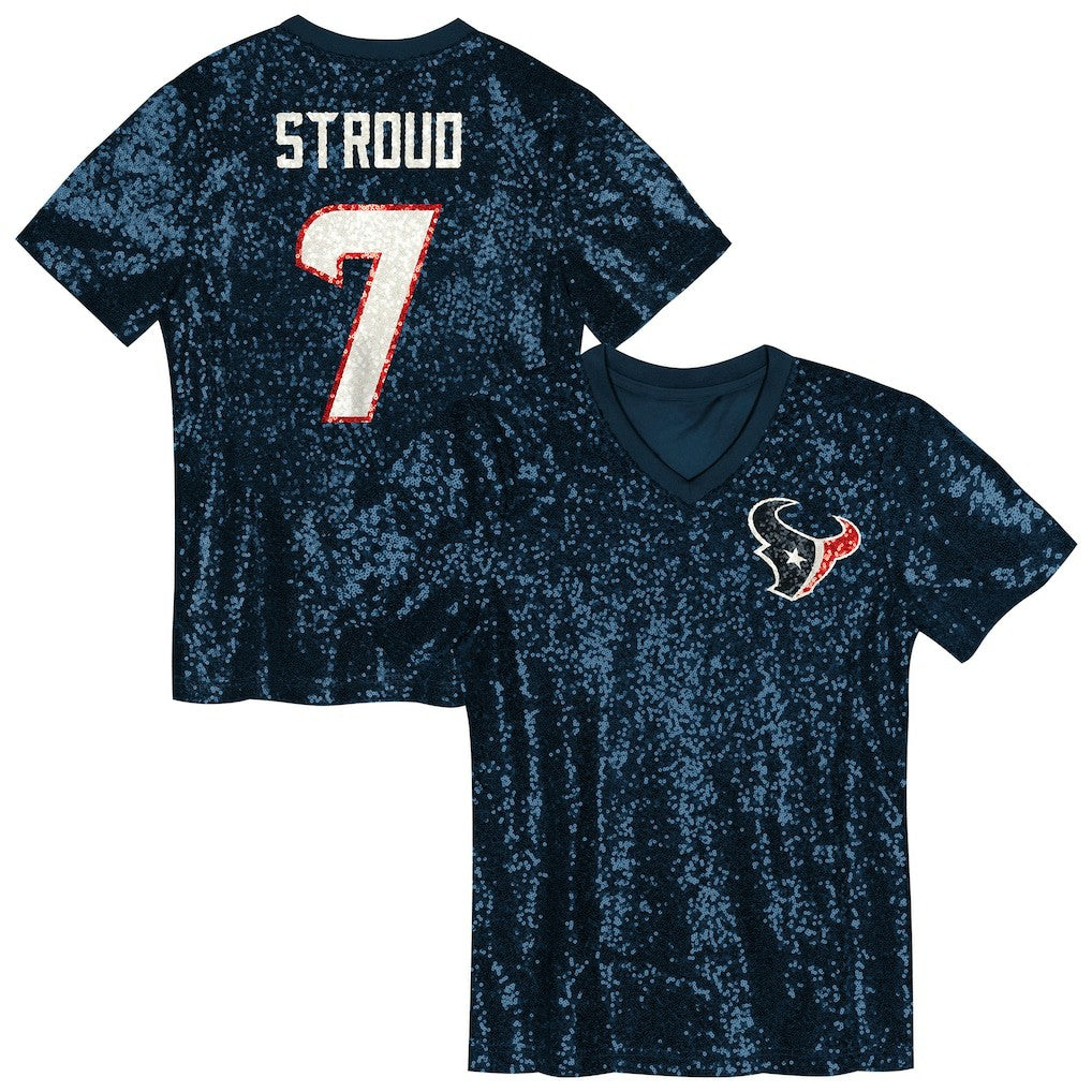 C.J. Stroud Houston Texans Girls Youth Sequin V-Neck Fashion Jersey - Navy - NFL
