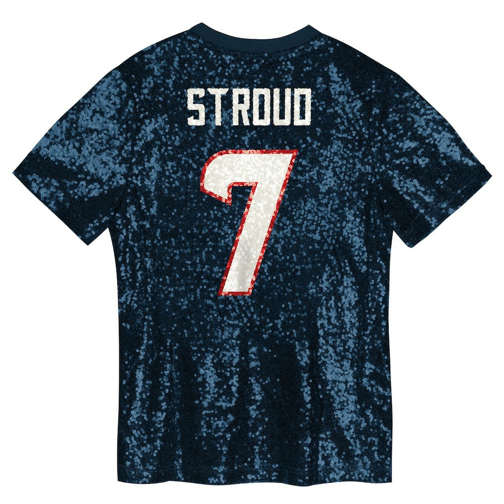 C.J. Stroud Houston Texans Girls Youth Sequin V-Neck Fashion Jersey - Navy - NFL
