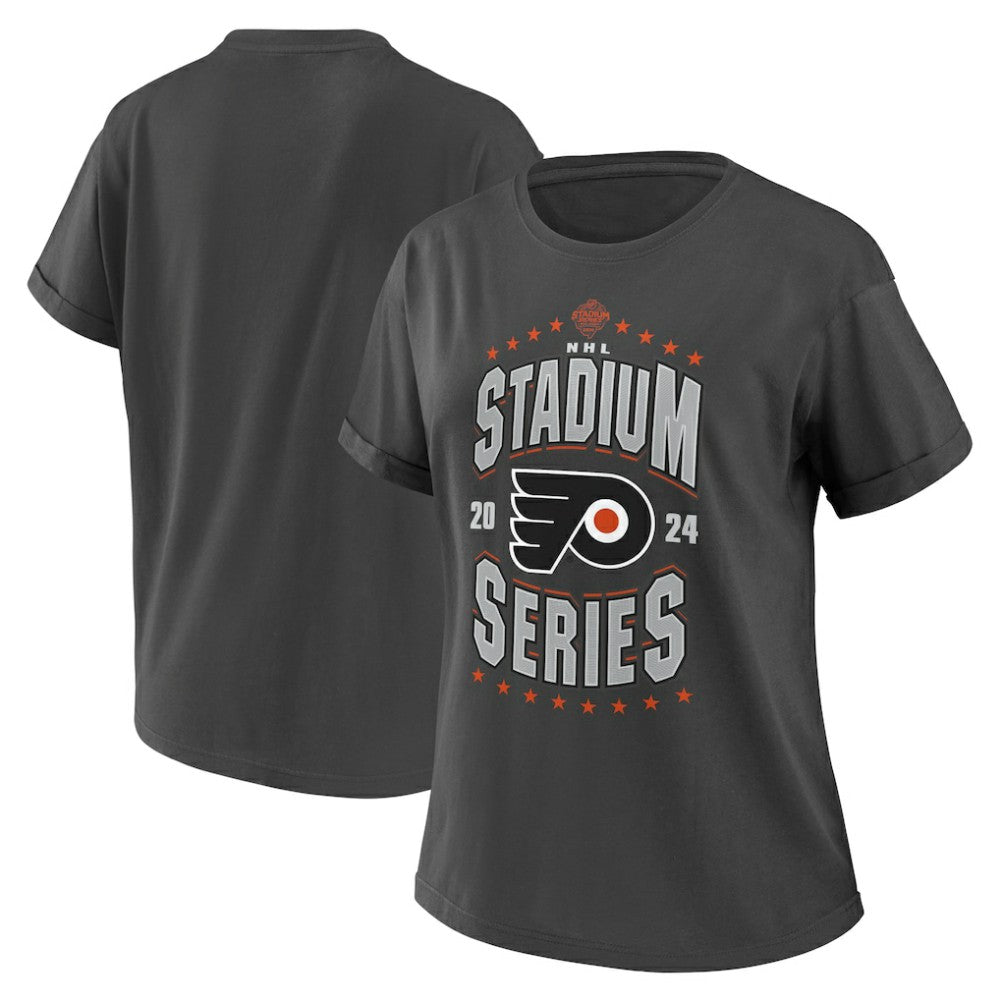 Philadelphia Flyers WEAR by Erin Andrews Women's 2024 NHL Stadium Series Boyfriend T-Shirt - Charcoal | NHL online